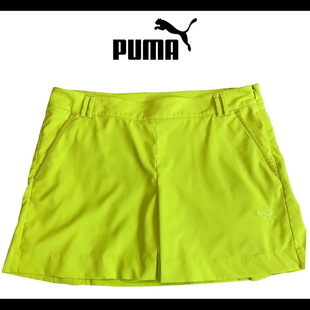 Puma Golf tennis Skort Skirt Neon highlighter yellow Chartreuse Front Pleat XL - Picture 9 of 9